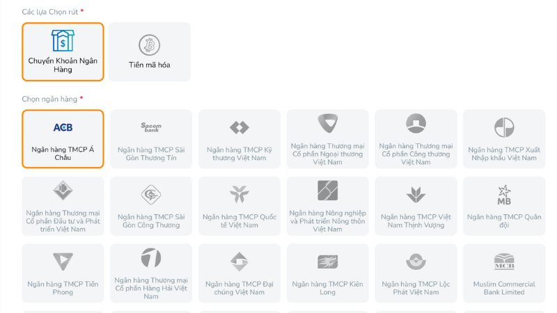 Rút tiền về số tài khoản tại ngân hàng nội địa